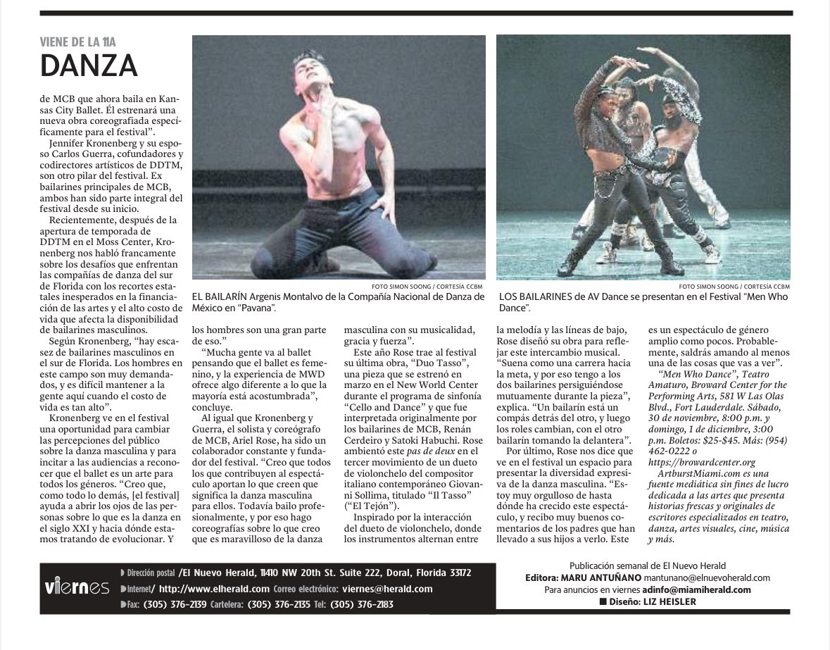 Para los que prefieren la versión impresa… así aparece hoy <a href="/elnuevoherald/">el Nuevo Herald</a> el artículo <a href="/artburstmiami/">ARTBURST</a> de <a href="/erwinsean/">Sean Erwin</a> sobre “Men Who Dance” 2024 <a href="/browardcenter/">Broward Center</a> #danza #RafiMaldonadoLópez <a href="/CNDanzaMX/">CNDanzaMX 🇲🇽🩰</a> <a href="/ArtsBallet/">Arts Ballet Theatre</a> <a href="/ddtmiami/">Dimensions Dance Theatre of Miami</a> <a href="/CCB_MIAMI/">Cuban Classical Ballet of Miami</a> <a href="/MiamiCityBallet/">Miami City Ballet</a> <a href="/sanctuary_arts/">Sanctuary of the Arts</a> <a href="/maruantunano/">Maru Antuñano</a>
