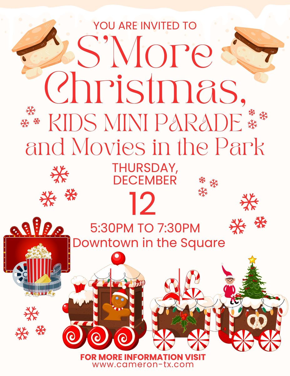 Yeah, @CameronRotaryClub is sponsoring S'More Christmas, Kids Mini Parade &amp; Movie in the Park on partnership with the <a href="/CameronChamber/">Cameron, Tx Chamber</a> on Thursday, December 12th from 5:30 to 7:30pm Downtown in the Square. #makingmemories #family #DiscoverCameron #letsgodowntown