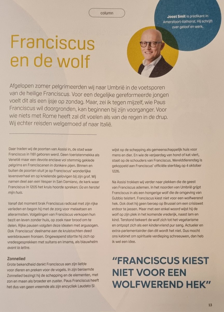 Franciscus en de wolf. Mijn reis naar Assisi en de les voor een wankelend kabinet.

Mijn nieuwe column in CGMV Magazine