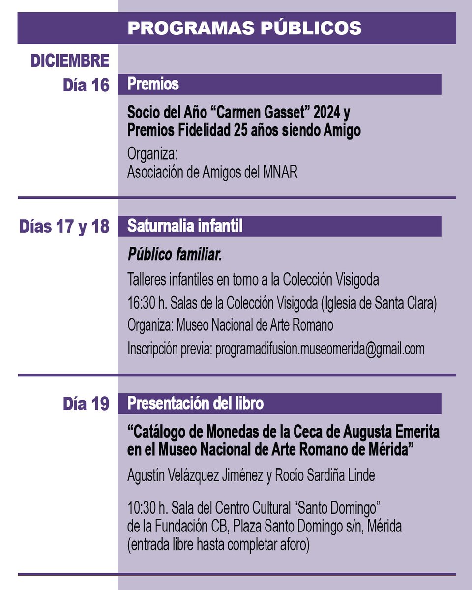 MuseoRomano's tweet photo. ¡Ya está aquí nuestra programación de diciembre! 📣
Podéis consultar toda la programación en: https://t.co/54KEGw9pli
#BelénPlaymobil #Conciertos #MusaE #MNAR #Mérida https://t.co/f4Z81gjxl6