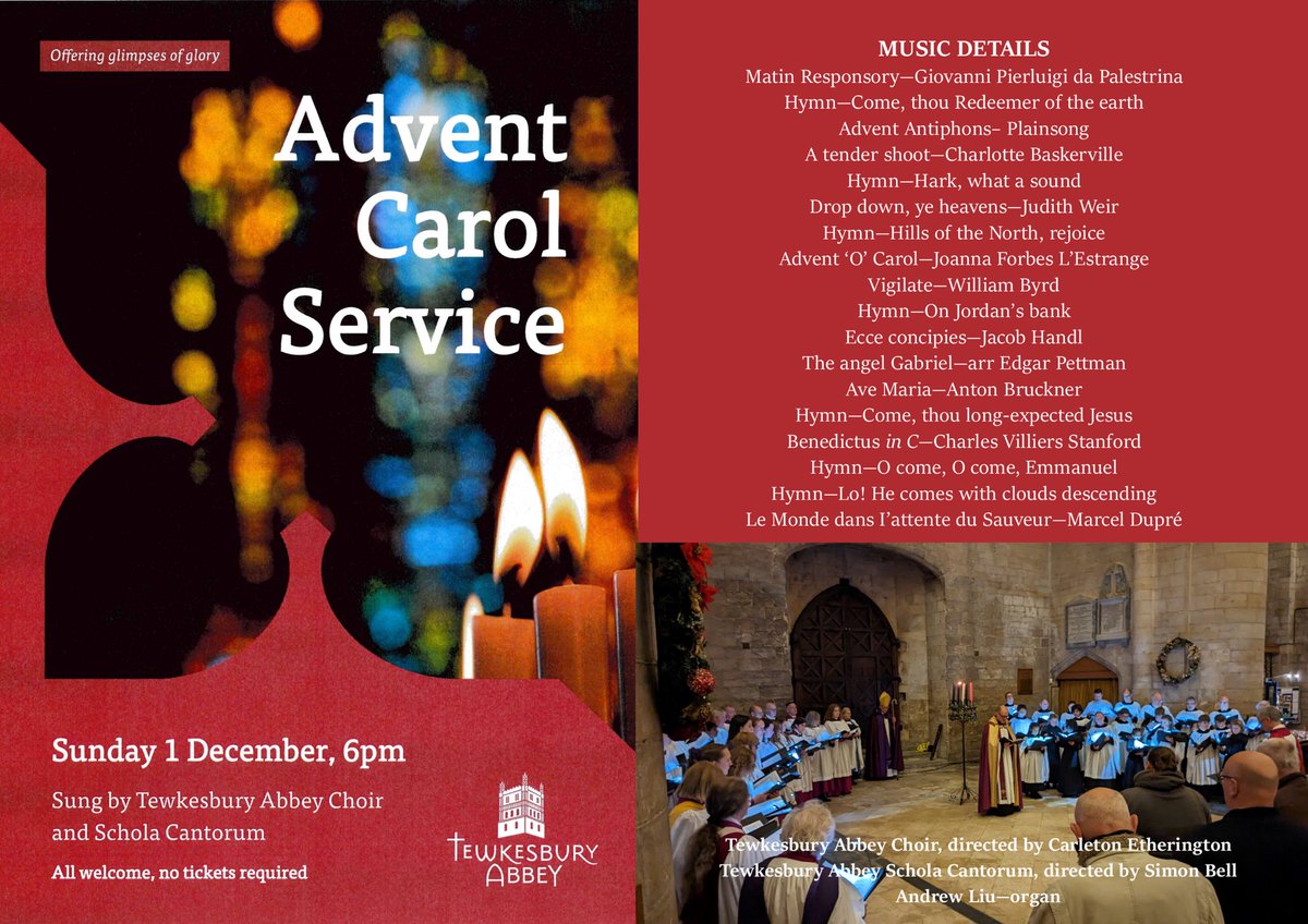 Looking forward to marking the beginning of Advent and a new liturgical year with the <a href="/TewkesAbbey/">Tewkesbury Abbey</a> Advent Carol Service on Sunday evening, together with <a href="/TASchola/">TASC</a>.