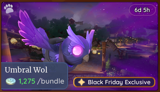 Palia just announced that the Umbral Wol will be available for only one week starting from Black Friday. Don't miss out on snagging this rare find! 🦉 #BlackFriday #Palia