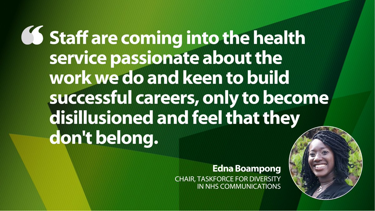 NHS Communicate (@nhscommunicate) on Twitter photo "Without decisive action, the NHS is at risk of losing experienced and ambitious communicators."
The Taskforce for Diversity in NHS Communications reveal the experience of over 300 ethnic minority comms staff.
<a href="/NHSProviders/">NHS Providers</a> | <a href="/NHSConfed/">NHS Confederation</a>
Read more ➡️ bit.ly/3OsWHAf "Without decisive action, the NHS is at risk of losing experienced and ambitious communicators."
The Taskforce for Diversity in NHS Communications reveal the experience of over 300 ethnic minority comms staff.
<a href="/NHSProviders/">NHS Providers</a> | <a href="/NHSConfed/">NHS Confederation</a>
Read more ➡️ bit.ly/3OsWHAf