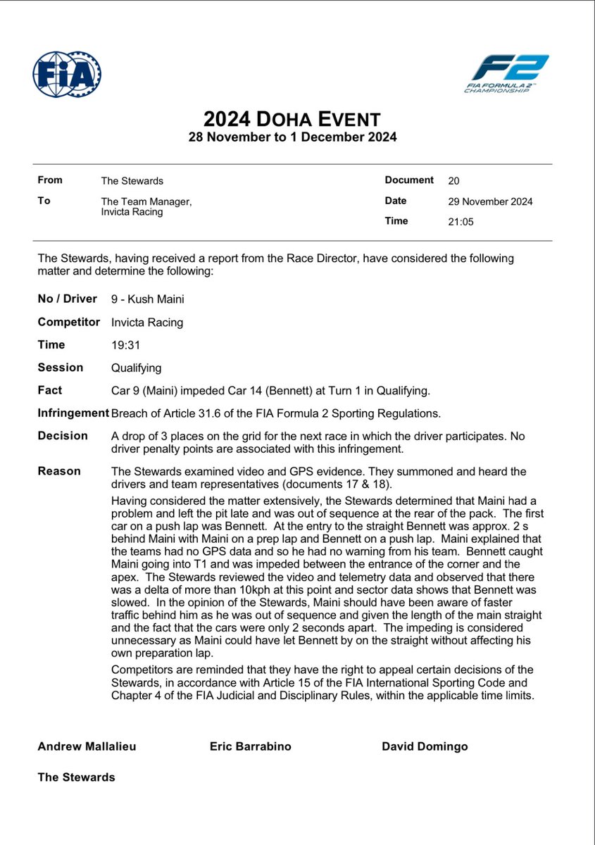 f2updates's tweet photo. 🚨 | Kush Maini receives a 3 place grid drop penalty for the sprint after impeding John Bennett during qualifying.

#F2 #KushMaini #JohnBennett #QatarGP https://t.co/Sh4iwFxsDz