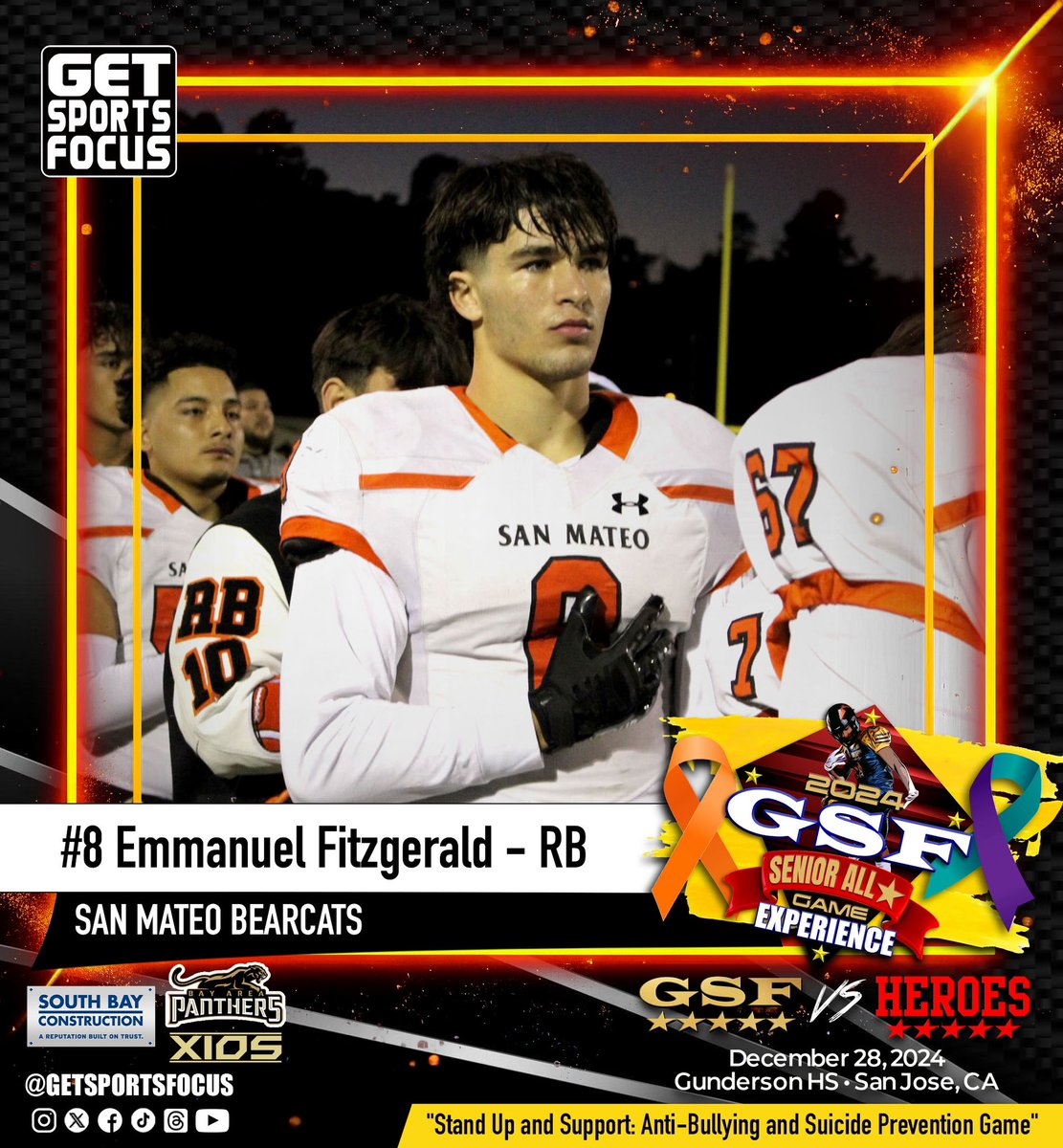 GetSportsFocus (@getsportsfocus) on Twitter photo 💫 GSF Senior All🌟 2024
<a href="/smbearcatfb/">SM Bearcat Football</a> <a href="/EmmanuelFi92460/">Emmanuel Fitzgerald</a>
Dec. 28th • Gunderson HS, San Jose
🟧🟩🟦”Stand Up and Support:
Anti-Bullying and Suicide Prevention Game”
✅ Follow <a href="/GetSportsFocus/">GetSportsFocus</a> 💫 GSF Senior All🌟 2024
<a href="/smbearcatfb/">SM Bearcat Football</a> <a href="/EmmanuelFi92460/">Emmanuel Fitzgerald</a>
Dec. 28th • Gunderson HS, San Jose
🟧🟩🟦”Stand Up and Support:
Anti-Bullying and Suicide Prevention Game”
✅ Follow <a href="/GetSportsFocus/">GetSportsFocus</a>
