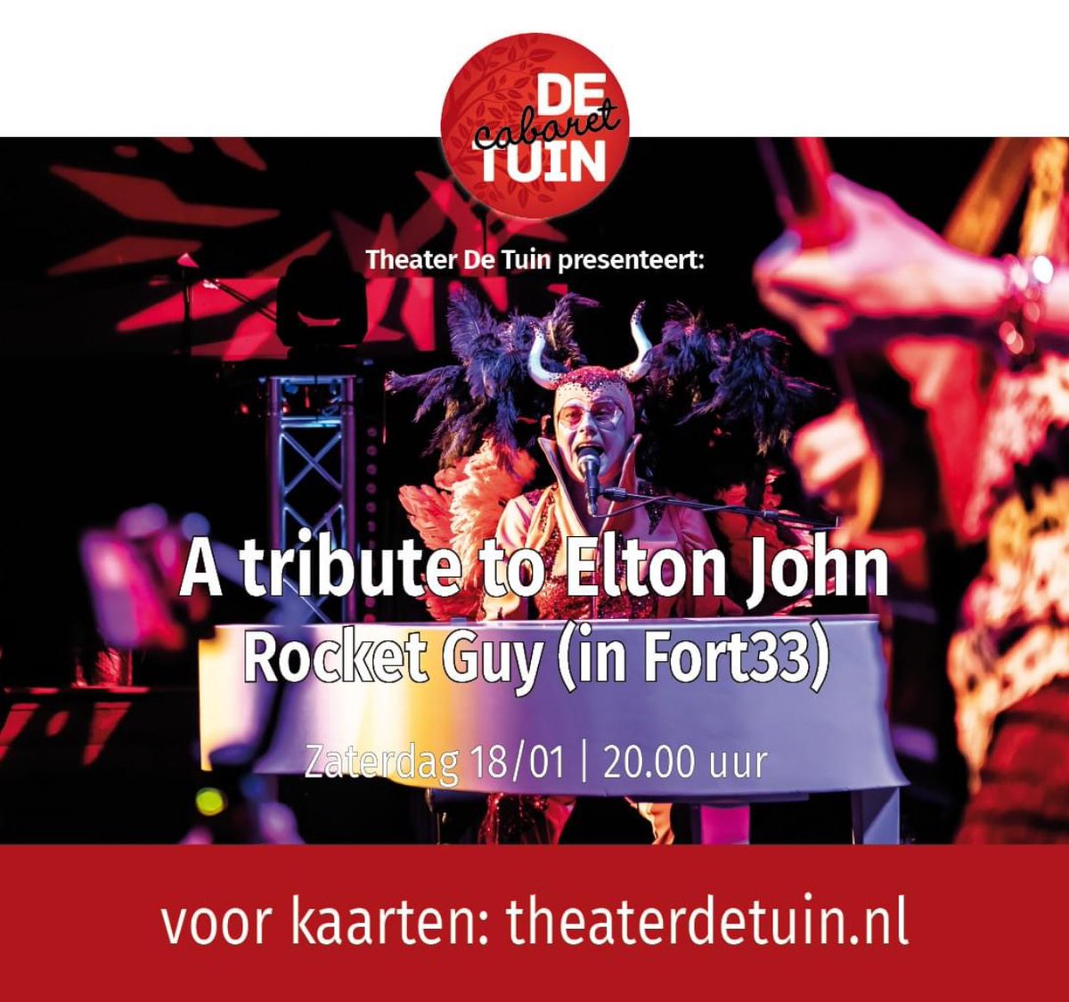 Concert <a href="/Fort33Leusden/">Fort33</a>, kaartverkoop via <a href="/theaterdetuin/">Theater de Tuin</a> 
Kijk voor info en kaarten op theaterdetuin.nl