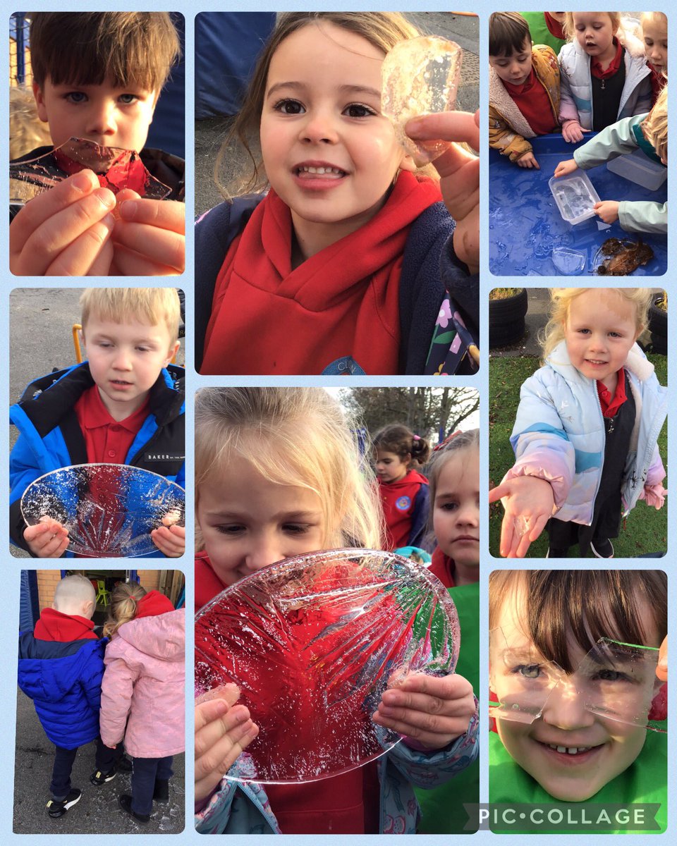 EYFS were excited to find ice in our outdoor area this week! We were fascinated to discover it was see through, feel how cold it was, watch it melt, smash &amp; change back into water when we poured hot water on it. We explored lots of new vocab such as chilly, melt &amp; transparent. 🥶