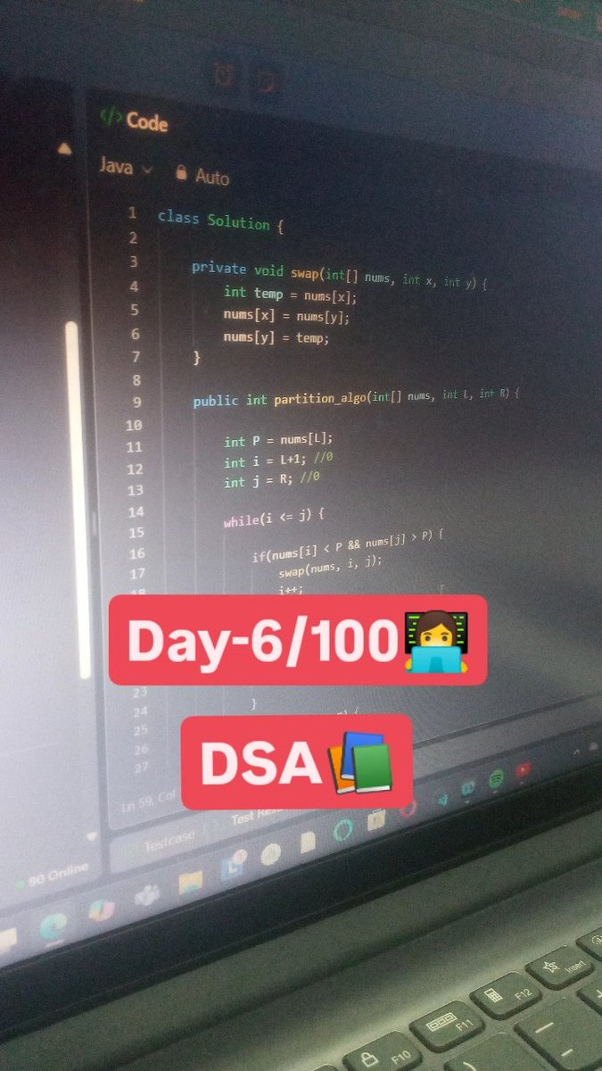 Tripaanshi's tweet image. Hey Guys!
It&apos;s Day-6/100🚀
Heap-ing up my problem solving skills!
Today, I&apos;ve solved-
1- Kth largest element in array using Quick select 
2- Kth smallest element in array using Quick select 
Stay tuned!👩‍💻📚
#100daysofcoding
