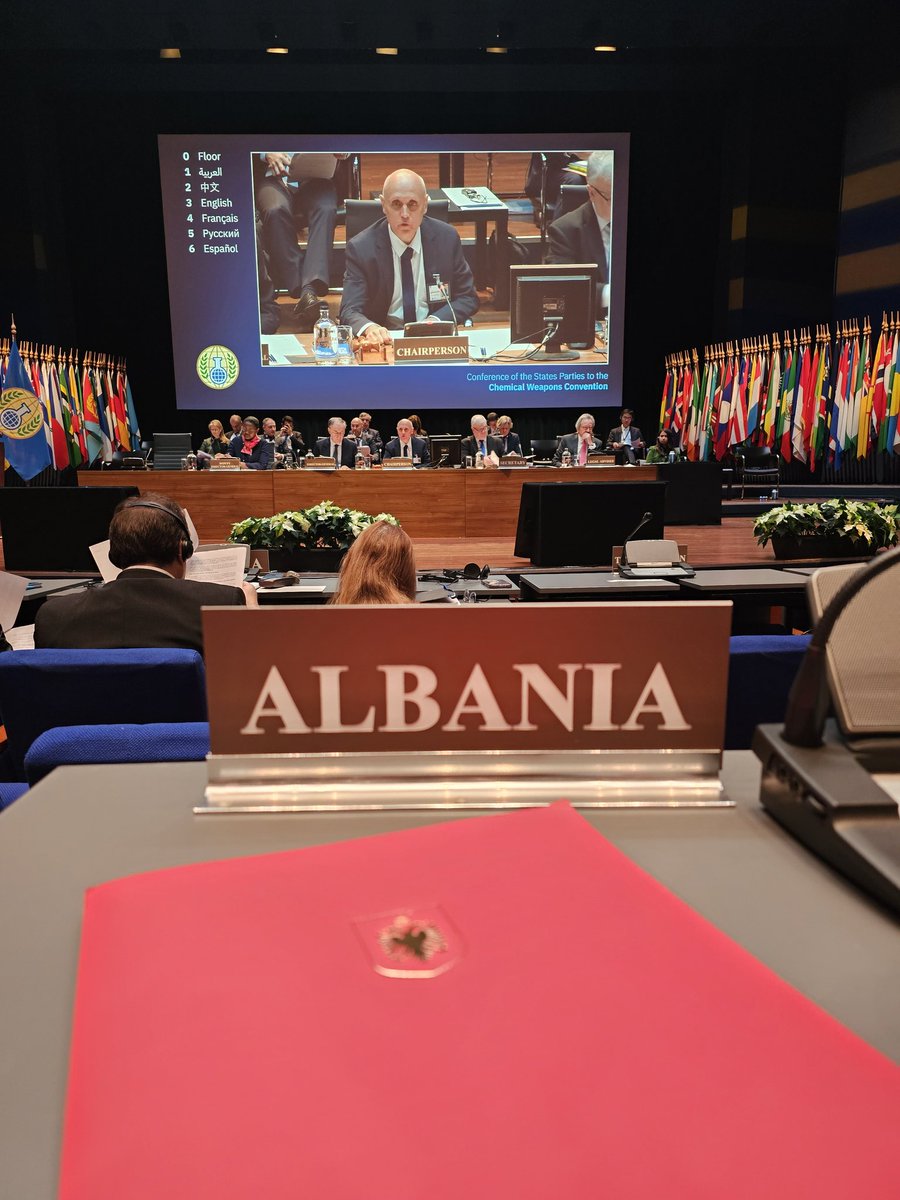 AlEmbNederland's tweet photo. The 1 week long #CSP29 has concluded. 🇦🇱 joined forces with likeminded State Parties to elect 🇨🇿 🇲🇰 as members of EC for 2025-2027. The results show that Russia, a SP using toxic chemicals as warfare agents, doesn't belong in the decision-making bodies of @OPCW #StandWithUkraine https://t.co/zZyHdYihzK