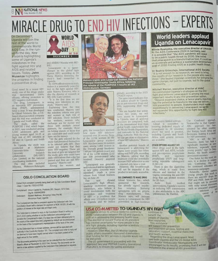 Flavia Matovu (@fmatovu2) on Twitter photo As we approach World AIDS Day, it's inevitable to feel the wounds of loss of our dear ones. We may have lost so many to HIV, but we have not lost the fight. On page 8 of today's New Vision <a href="/jmusenze/">Johnnie Musenze</a> highlights the progress in finding a preventive drug given once every 6 months. As we approach World AIDS Day, it's inevitable to feel the wounds of loss of our dear ones. We may have lost so many to HIV, but we have not lost the fight. On page 8 of today's New Vision <a href="/jmusenze/">Johnnie Musenze</a> highlights the progress in finding a preventive drug given once every 6 months.