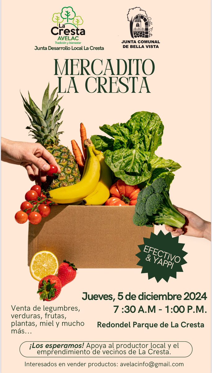 Mercadito La Cresta, el próximo jueves 5 de diciembre. <a href="/JCBellaVista/">JC Bella Vista</a>  <a href="/BVNewsPanama/">Bella Vista News</a>