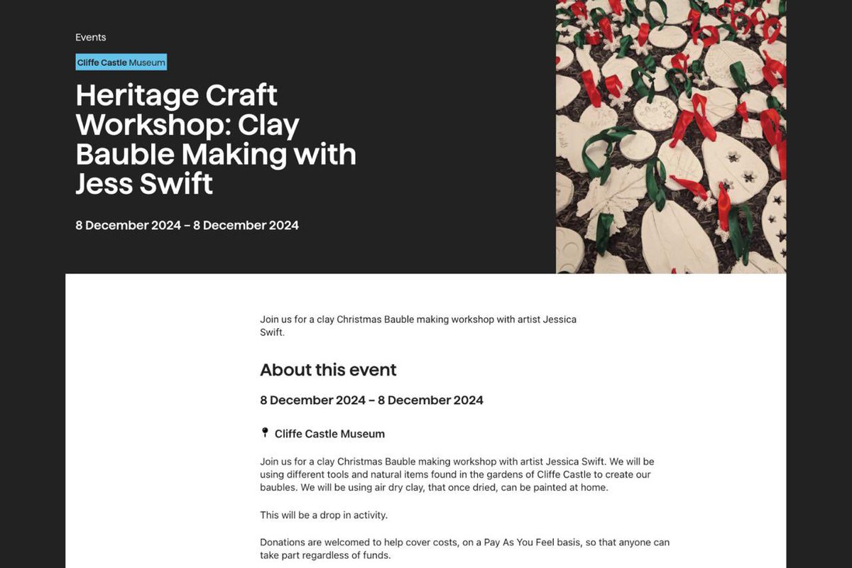 Jessica Swift (@jessicaswift_fa) on Twitter photo Iโve teamed up with <a href="/BradfordMuseums/">Bradford Museums & Galleries</a> for a clay bauble workshop on the 8th of December at Cliffe Castle. No need to book, and its PWYD! You can check out the workshop in my bio. Santa will be there in his grotto! Tickets for Santa's grotto can be booked through their website ๐ Iโve teamed up with <a href="/BradfordMuseums/">Bradford Museums & Galleries</a> for a clay bauble workshop on the 8th of December at Cliffe Castle. No need to book, and its PWYD! You can check out the workshop in my bio. Santa will be there in his grotto! Tickets for Santa's grotto can be booked through their website ๐