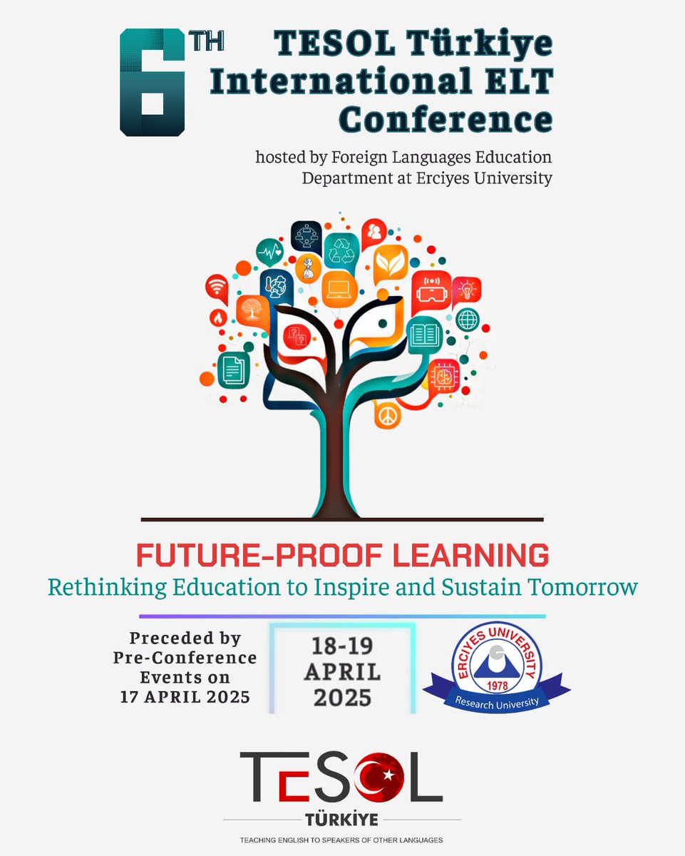 Erdem Akbas (@erdemakbas_dr) on Twitter photo Save the dates 18-19 April 2025 for the 6th TESOL Türkiye International ELT Conference hosted by Foreign Languages Education Department at @EruMedya
We're happy to invite researchers & practitioners across the world who are interested in #EnglishLanguageTeaching
<a href="/TesolinTurkey/">TESOL Türkiye</a> Save the dates 18-19 April 2025 for the 6th TESOL Türkiye International ELT Conference hosted by Foreign Languages Education Department at @EruMedya
We're happy to invite researchers & practitioners across the world who are interested in #EnglishLanguageTeaching
<a href="/TesolinTurkey/">TESOL Türkiye</a>