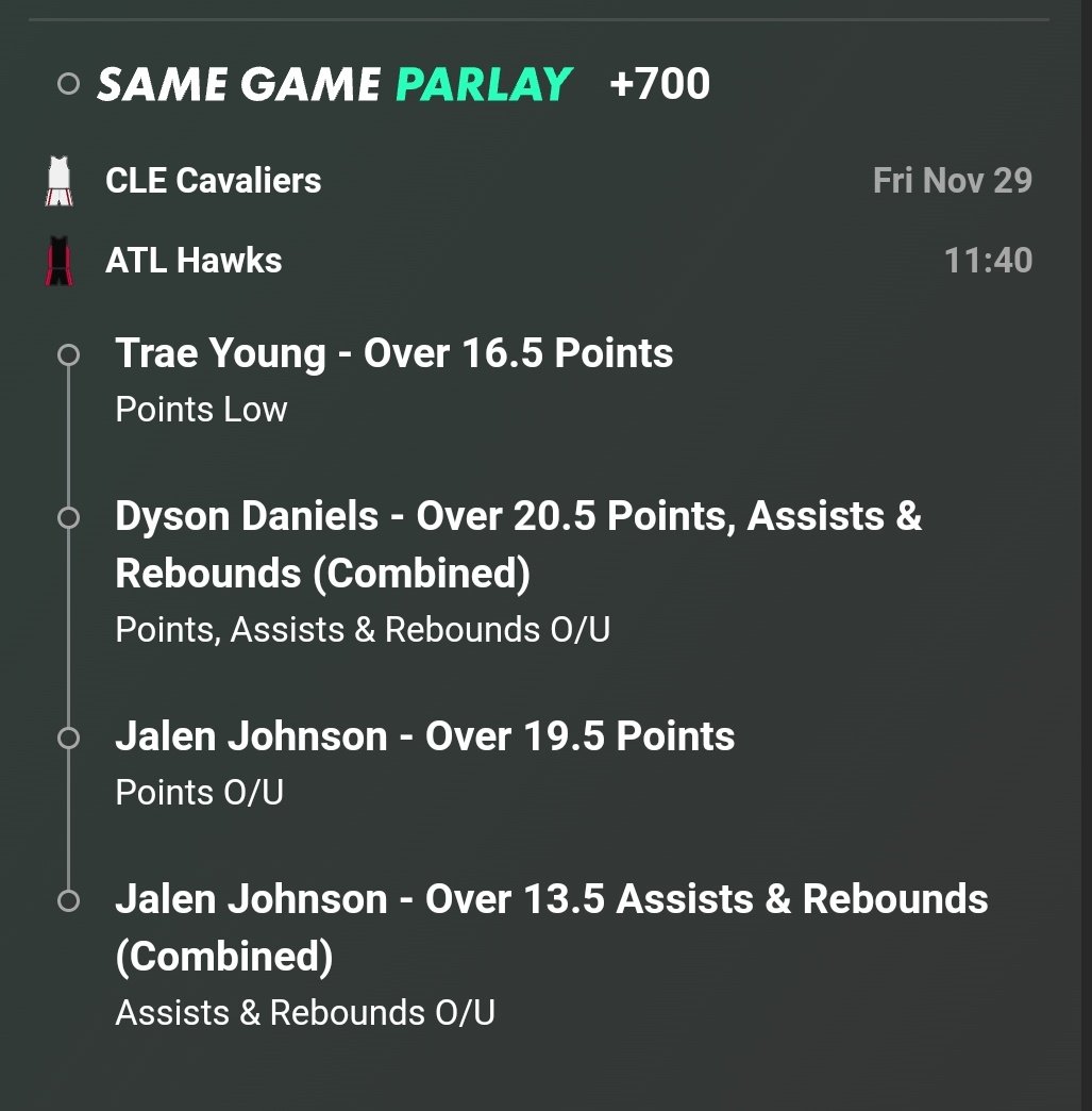 Parlay2tail's tweet image. Cavs vs Hawks 
Morning game 
 700+ parlay
Game starts in 40 minutes so put now
(At own risk)
👇👇👇👇