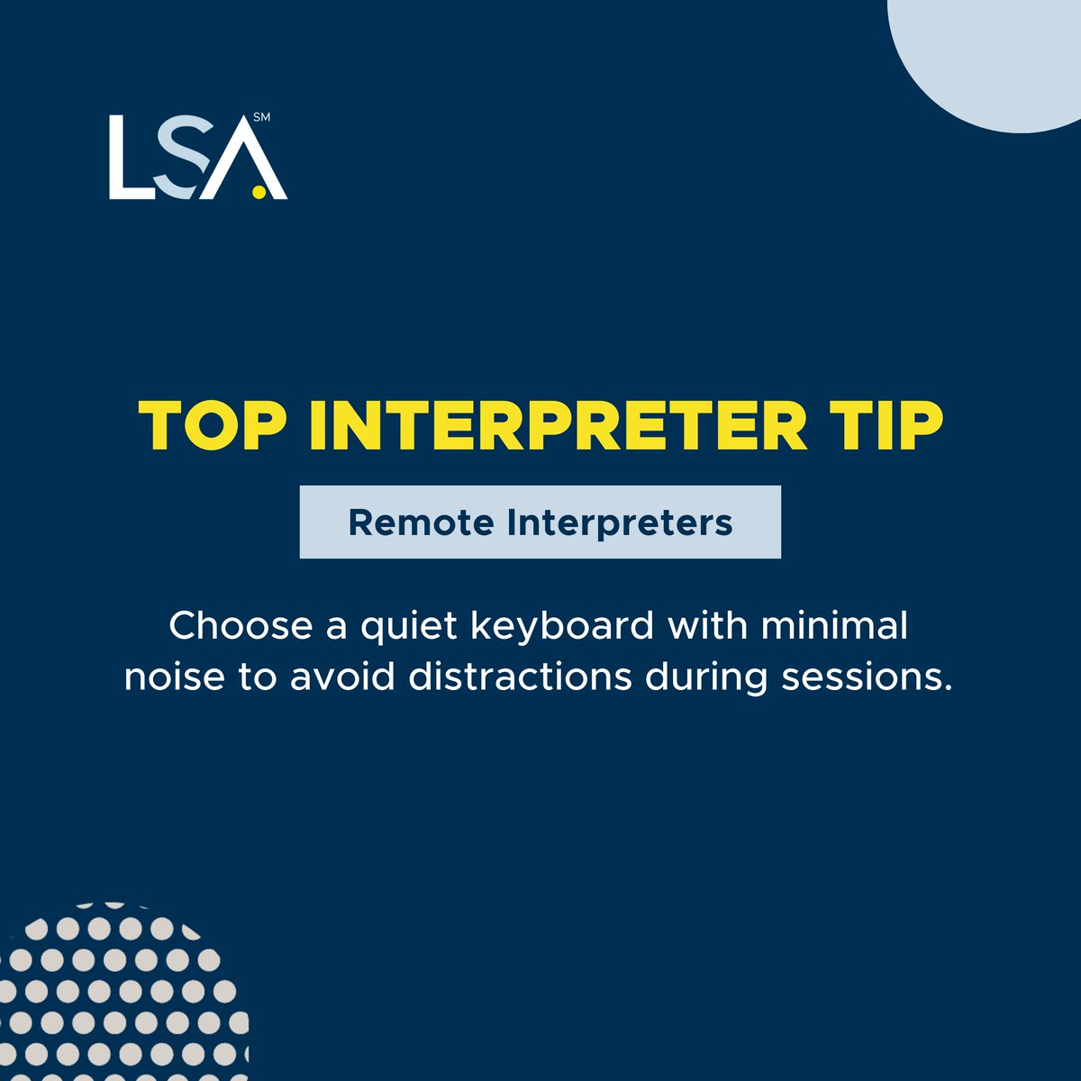 LSAWeb's tweet image. #Tip: If you're a remote #interpreter who prefers typing notes, choose a quiet keyboard with minimal noise to avoid distractions during sessions ⌨️ #TopInterpreterTip #RemoteInterpretation
