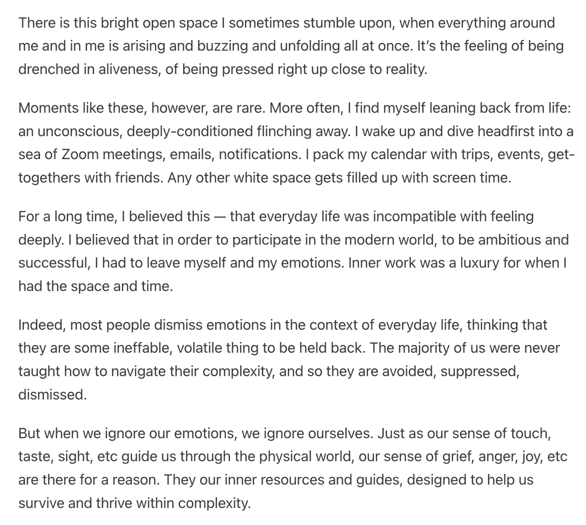 melodaysong's tweet photo. It's been months since I've written a longer piece, and it's a 1500-word manifesto around emotions

- on being drenched in aliveness
- on embracing anger, terror, grief
- on unfolding the beautiful worlds inside you
- on noticing the raucous, exploding symphony of things https://t.co/kUCtHeb9B7