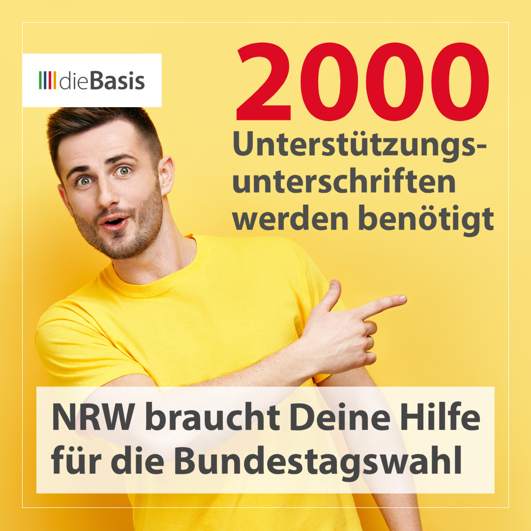 diebasisnrw's tweet photo. 🚨 dieBasis NRW braucht Deine Hilfe für die Teilnahme an der Bundestagswahl 2025

Wir benötigen insgesamt 2000 Unterstützungsunterschriften damit wir bei der kommenden Bundestagswahl mit der Zweitstimme in NRW wählbar sind.

👉 Hier kannst Du das Formular für Deine Unterstützungsunterschrift downloaden: https://t.co/MYJbuBxniO

🟩🟩🟦🟦🟥🟥🟧🟧

Du hast keinen Drucker? Kein Problem.

📩 Du hast auch die Möglichkeit, das Formular kostenlos per Post zugeschickt zu bekommen. 

👉 Schicke uns dafür einfach eine E-Mail (Betreff: BTW25) an: gs.nrw@diebasis.nrw

Bitte denk daran, Deine vollständige Anschrift in der E-Mail anzugeben.

🟩🟩🟦🟦🟥🟥🟧🟧

#dieBasisNRW #BTW25 #Bundestagswahl #Neuwahlen