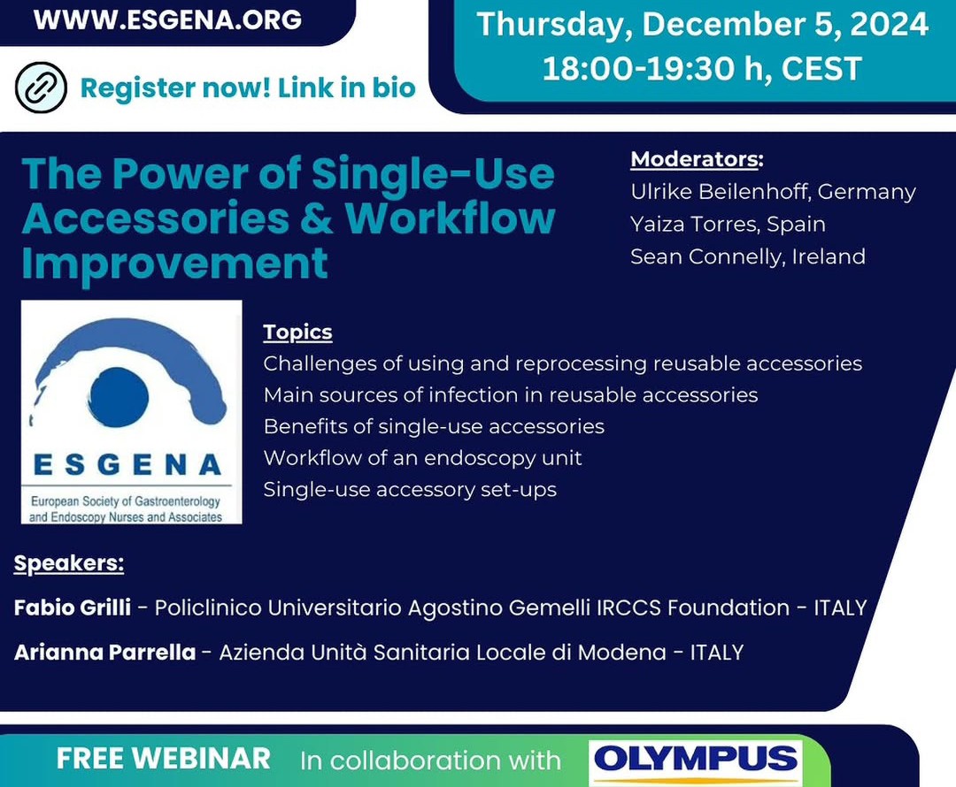 Hi there! A new ESGENA webinar is coming up. The speakers are two great Italian endoscopy nurses and I am one of the moderators. Will you join the most latin webinar of the year? 🇮🇹🇪🇦🇮🇨 <a href="/EnferDigestiva/">AEEED</a> <a href="/ESGENAnurses/">ESGENA</a>