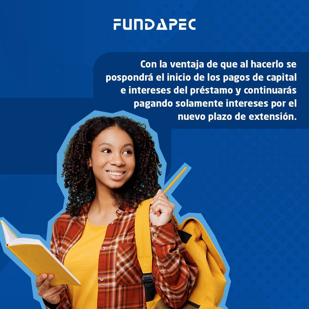 FundapecRD's tweet photo. ¿Necesitas más tiempo para concluir tu carrera? ¡No te preocupes! Te contamos todo lo que necesitas saber sobre las extensiones de préstamos, para que puedas seguir avanzando en tus estudios sin contratiempos. 📚✨

#Fundapecrd #Tuapoyoeducativo https://t.co/Mn71xisvT4