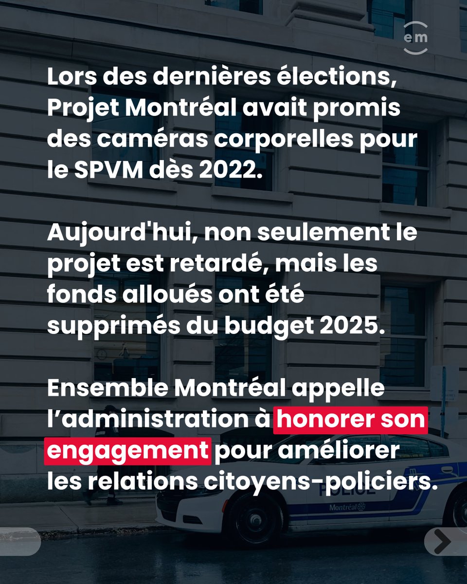 Caméras au <a href="/SPVM/">Police Montréal</a> : les policiers eux-mêmes demandent à se doter de ces outils essentiels pour assurer la transparence des interventions policières et lutter contre le profilage racial. L'admin doit enfin tenir son engagement et lancer un appel d'offres dès maintenant. #polmtl