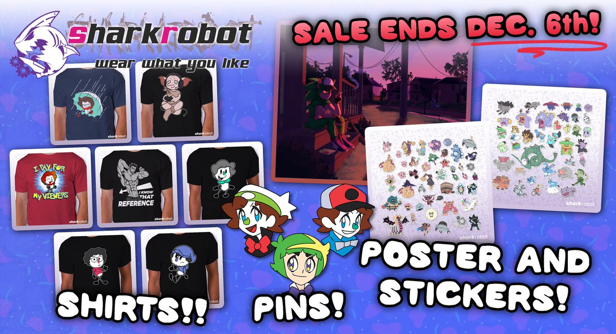 🧍🏻‍♂️Anyway-
I’M SELLING MERCH FOR
BLACK FRIDAY 📢📢📢📢

🗓️ ONE WEEK ONLY 🗓️
(Ends December 6th)

Featuring items like:
✨A Lot of Shirts
✨Stickers
✨Moody Trevor Poster
✨Extra Friendlocke Pins

Sale ends December 6th‼️

You can grab em here ⬇️
sharkrobot.com/collections/sa…