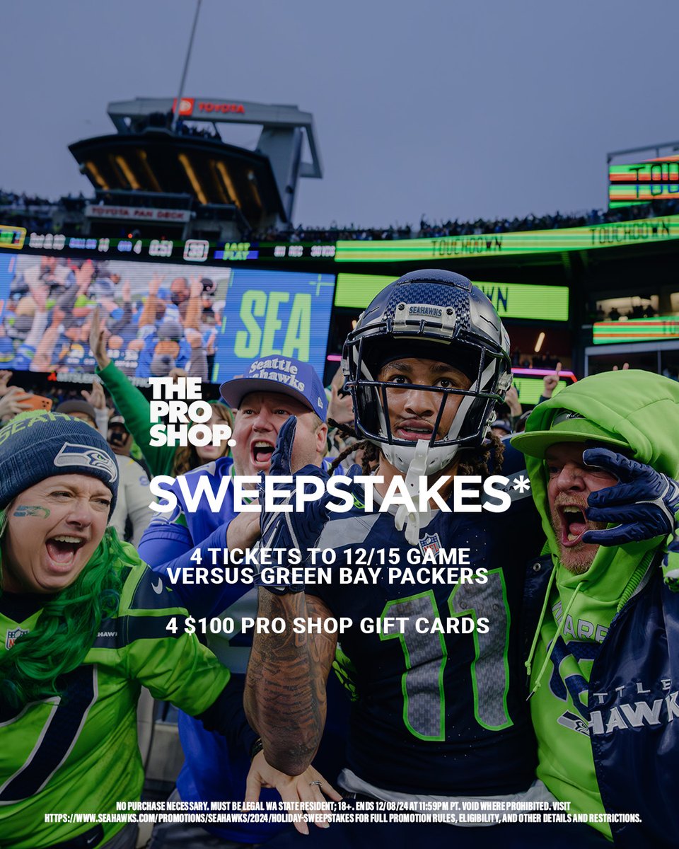 🎁 Seahawks Holiday Sweepstakes! 🎁
This holiday season, we’re thankful for YOU, the best fans in the NFL!

Enter to win the ultimate gameday prize pack:
🏈 4 tickets to Seahawks vs. Packers (12/15)
🛍️ 4 Pro Shop gift cards ($100 each)

How to Enter:
1️⃣ Repost this post