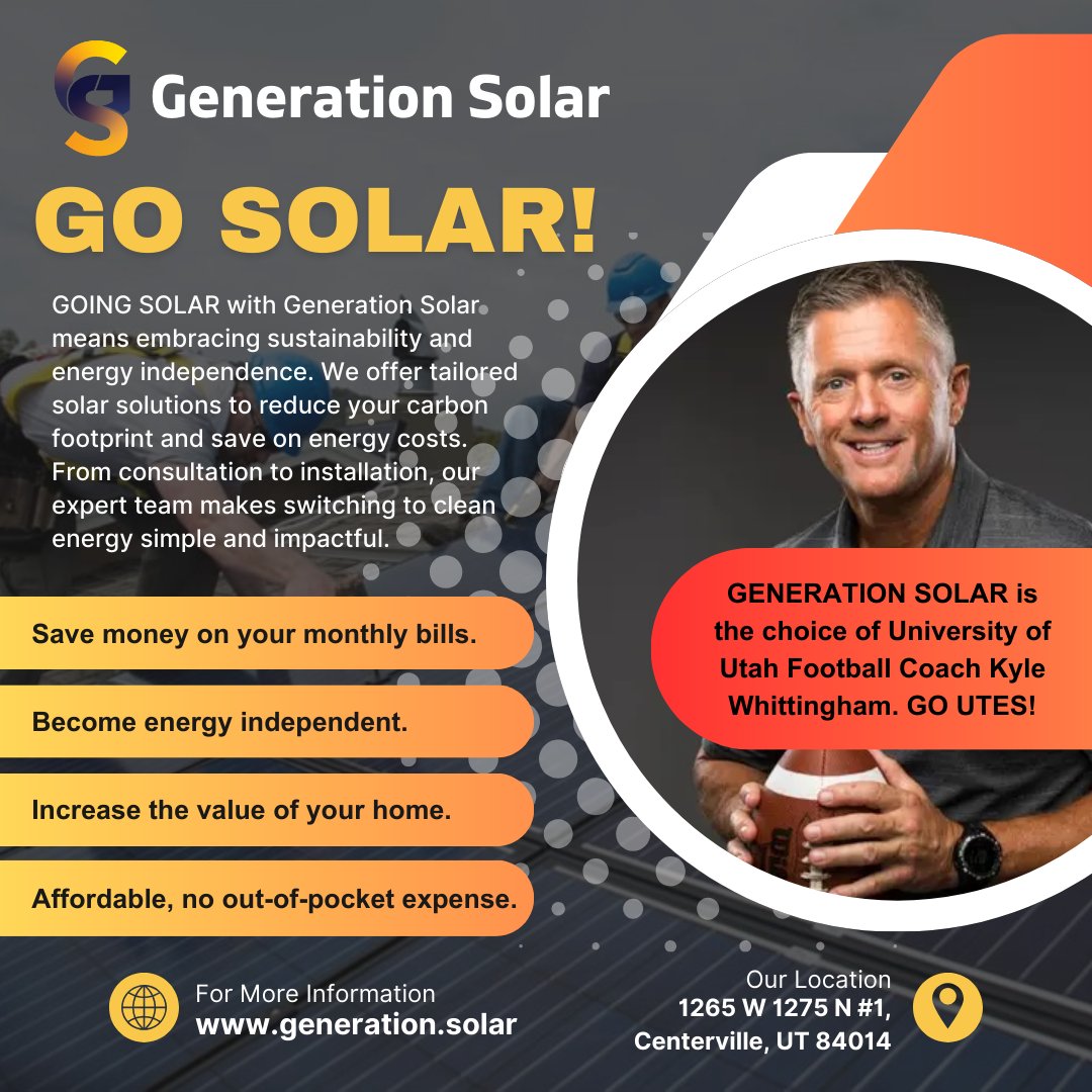 Through ups &amp; downs, Utes fans stay loyal—just like Kyle Whittingham, a proud Generation Solar customer who stays committed to sustainability. 

Tough season, but brighter days are ahead for the Utes &amp; planet.

Get a Free Design.
 generation.solar/request-free-d…
 Go Utes, and go solar