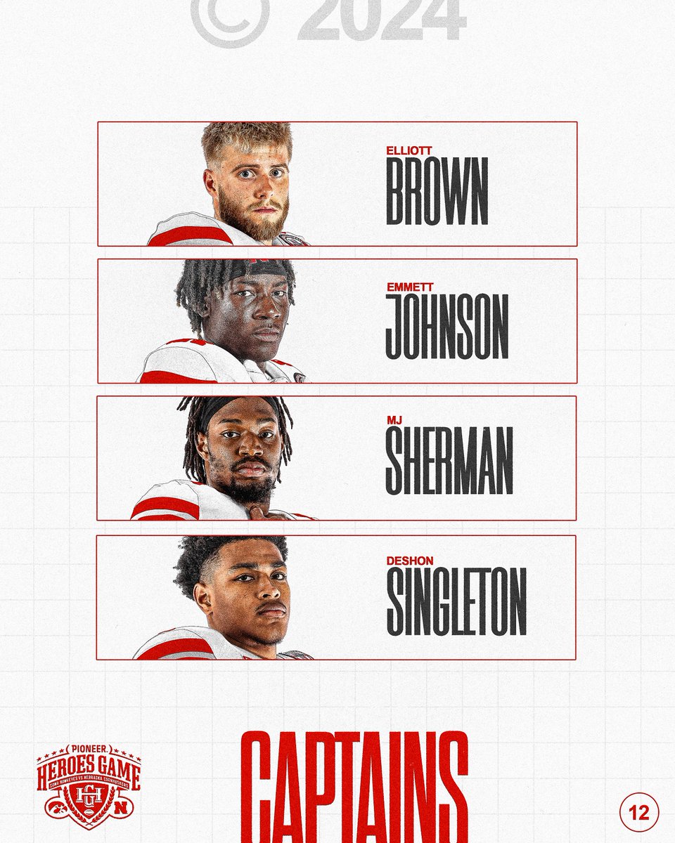 HuskerFootball's tweet photo. Captains vs. Iowa. 🫡 https://t.co/WAHIxs37T9