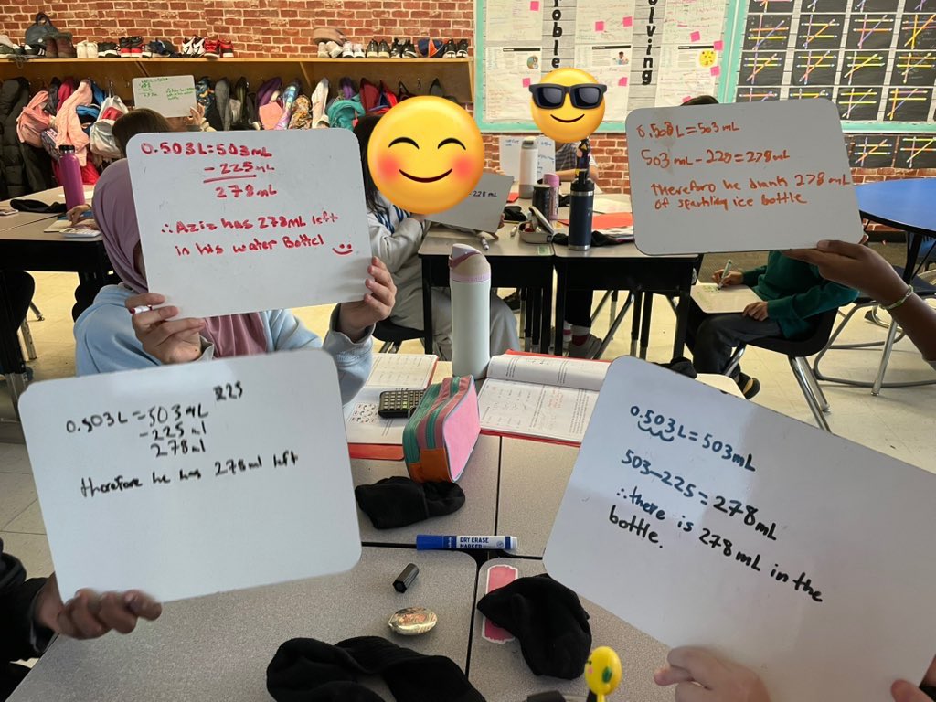 GrowWithMsB's tweet image. Over the last three days my students wrote their OWN capacity word problems! Today we had fun solving all of the questions our peers created ✏️➗✖️@StoneyBSharks @tvdsbmathk8 #guidedmath
