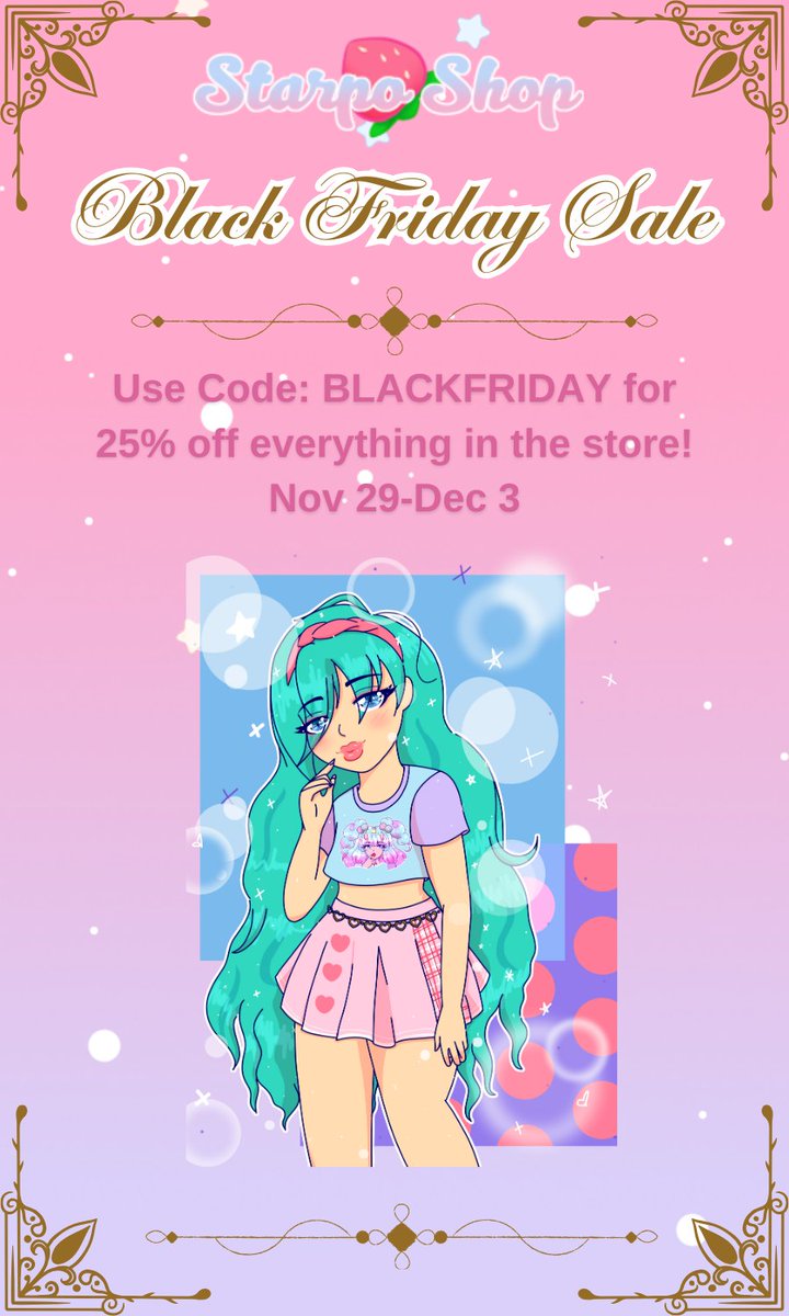 StarpoShop's tweet photo. Starpo Shop Black Friday Sale! Save 25% off EVERYTHING with Free Shipping! Use code BLACKFRIDAY from Nov 29-Dec 3

#kawaiiartist #kawaiiart #kawaiiclothes #blackartist #blackfridaysales https://t.co/uVFi3cAsp8