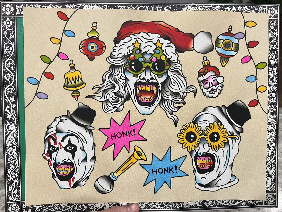 bigbowlofgrits's tweet photo. •TERRIFIER•
.
.
.
#bleakteeth #tattooflash #terrifier #arttheclown #christmas #horror #arches https://t.co/xFWyfLPxp0