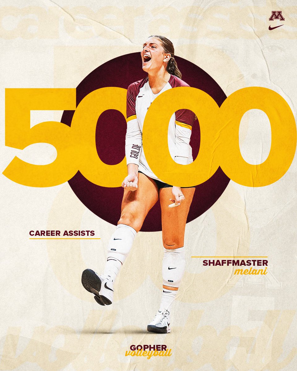 Minnesota Volleyball (@gophervball) on Twitter photo 𝐌𝐢𝐬𝐬 𝟓,𝟎𝟎𝟎 〽️
Melani Shaffmaster just became the sixth Gopher ever to pass 5,000 career assists!
<a href="/melshaffmaster/">melani shaffmaster</a> joins Samantha Seliger-Swenson as the only #Gophers to reach 5,000 in the rally scoring era. 𝐌𝐢𝐬𝐬 𝟓,𝟎𝟎𝟎 〽️
Melani Shaffmaster just became the sixth Gopher ever to pass 5,000 career assists!
<a href="/melshaffmaster/">melani shaffmaster</a> joins Samantha Seliger-Swenson as the only #Gophers to reach 5,000 in the rally scoring era.