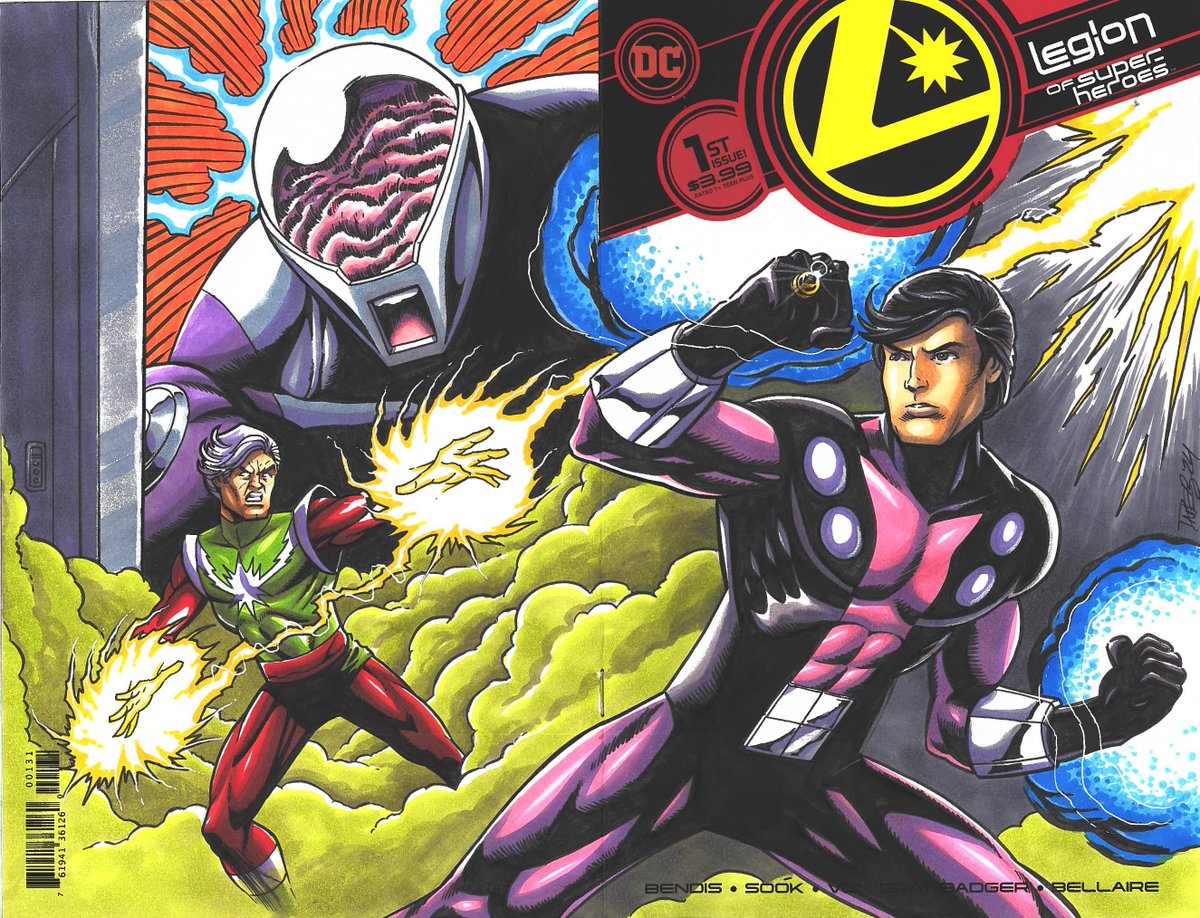 JasPosey's tweet photo. My commission of Cosmic Boy vs Lightning Lord & Validus sketch cover by @DaveBeaty2 https://t.co/mxnyunFpWt #DaveBeaty #giftcommission #sketchcover #CosmicBoy #RokkKrinn #Braal #LegionofSuperHeroes #LightningLord #MektRanzz #Winath #LegionofSuperVillains #Validus #DC https://t.co/sJEWeXJ4K9