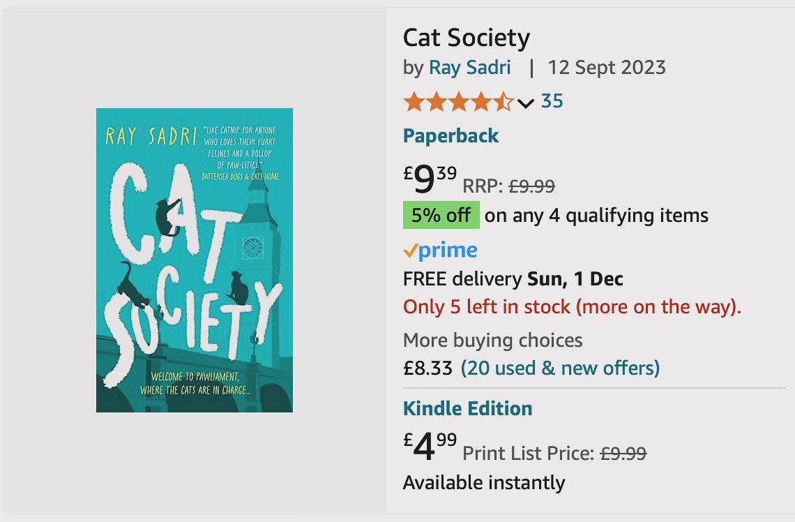 Yes, you read that right, only 5️⃣ copies of Cat Society left on Amazon! Grab yours now in time for Christmas. The witty feline novel will make the ideal stocking filler! 🐈‍⬛📚🎄

#cats #caturday #books #christmas #christmaspresent