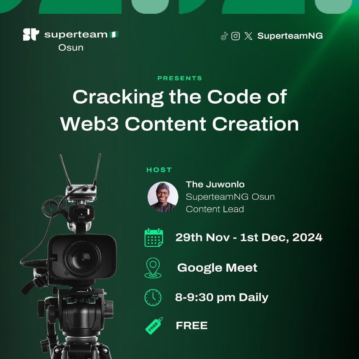 _davidnweke's tweet photo. Today marks my very first experience with Web3, and what a way to begin! Attending "Cracking the Code of Web3 Content Creation" hosted by @thejuwonlo showed me new dimensions of possibilities in the Web3 space🌎.

It was a fascinating start for a newbie like myself. #superteamNG https://t.co/uIVOzdRFGm