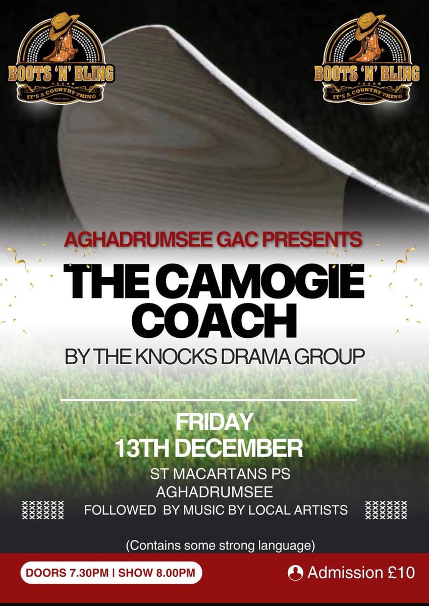 🤠 Boots N Bling Fundraiser! 🤠
Get all the latest news on the Aghadrumsee GAC app member.clubspot.app/club/aghadrums…