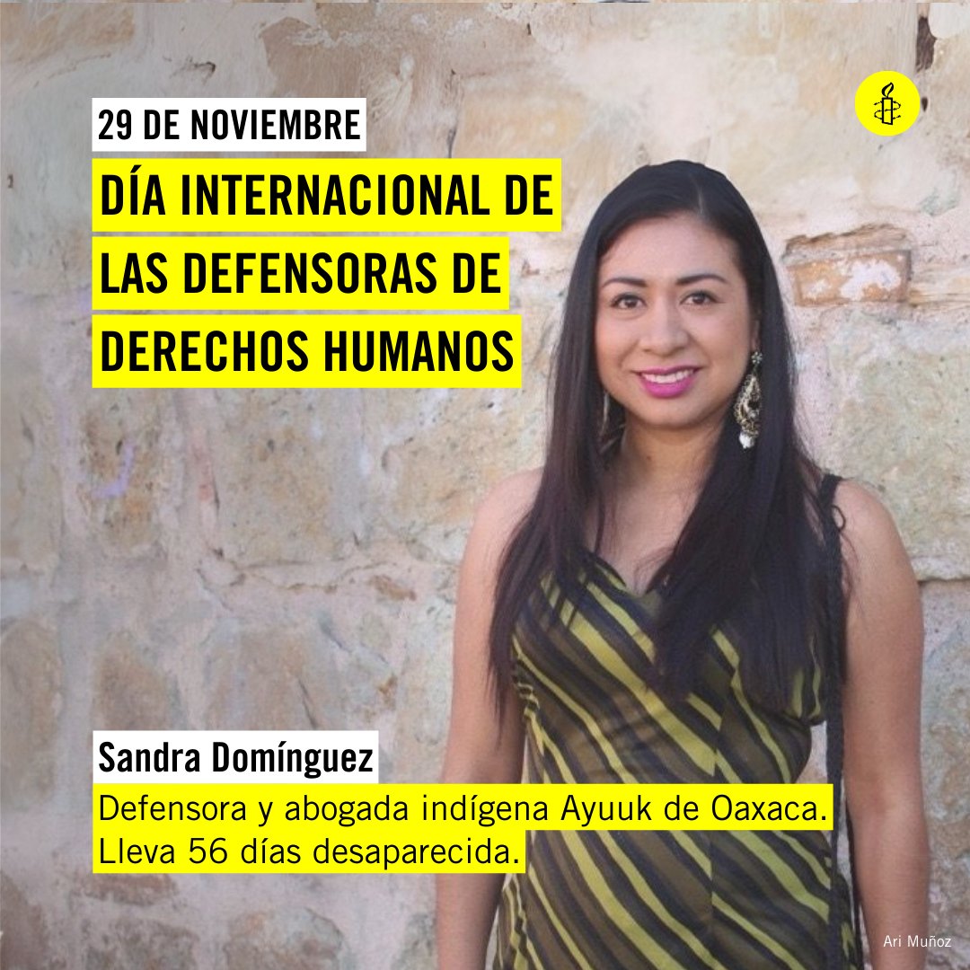Cada #29N reconocemos y conmemoramos la valentía de las mujeres que luchan por igualdad y justicia en todo el mundo. 

Este año, también exigimos a las autoridades de <a href="/GobOax/">Gobierno de Oaxaca</a> que intensifiquen la búsqueda de la abogada y defensora Sandra Domínguez y su esposo, desaparecidos hace