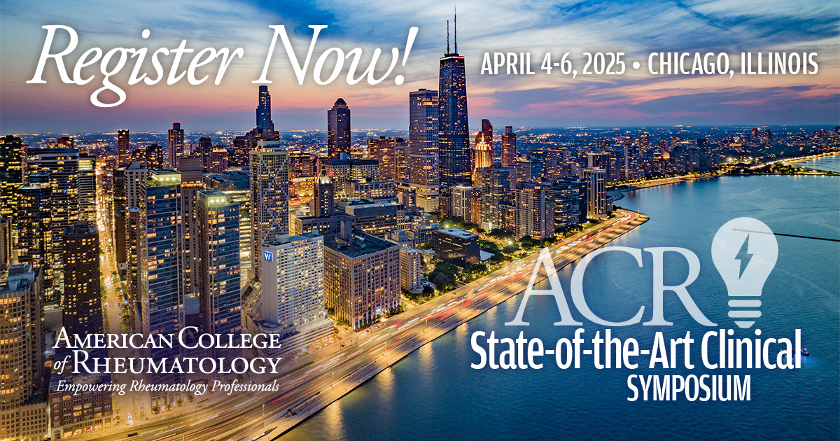 Ready for more #rheum breakthroughs? The Windy City is calling—join us for the popular mid-year ACR meeting, SOTA, April 4-6 in Chicago! Ask questions, learn new treatment strategies, &amp; more at #SOTA25. Register today → acr.tw/44N127p
