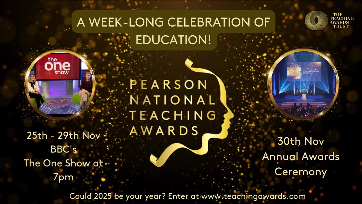 The Pearson National Teaching Awards (@teachingawards) on Twitter photo Our <a href="/BBCTheOneShow/">BBC The One Show</a> celebrations may have come to a conclusion, but the fun doesn't stop here...! The Pearson National Teaching Awards will be announcing our remaining Gold Winners at our UK Ceremony TOMORROW evening...we can't wait to celebrate with you all! #TeachingHeroes Our <a href="/BBCTheOneShow/">BBC The One Show</a> celebrations may have come to a conclusion, but the fun doesn't stop here...! The Pearson National Teaching Awards will be announcing our remaining Gold Winners at our UK Ceremony TOMORROW evening...we can't wait to celebrate with you all! #TeachingHeroes