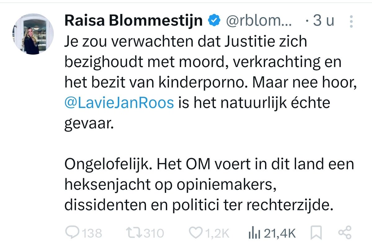 chrisklomp's tweet photo. Zo is het Raisa, we weten allemaal dat alle onderzoeken naar moord en verkrachting stil zijn gevallen om Jan Roos te vervolgen #dommemuts https://t.co/3NksQe2QHL