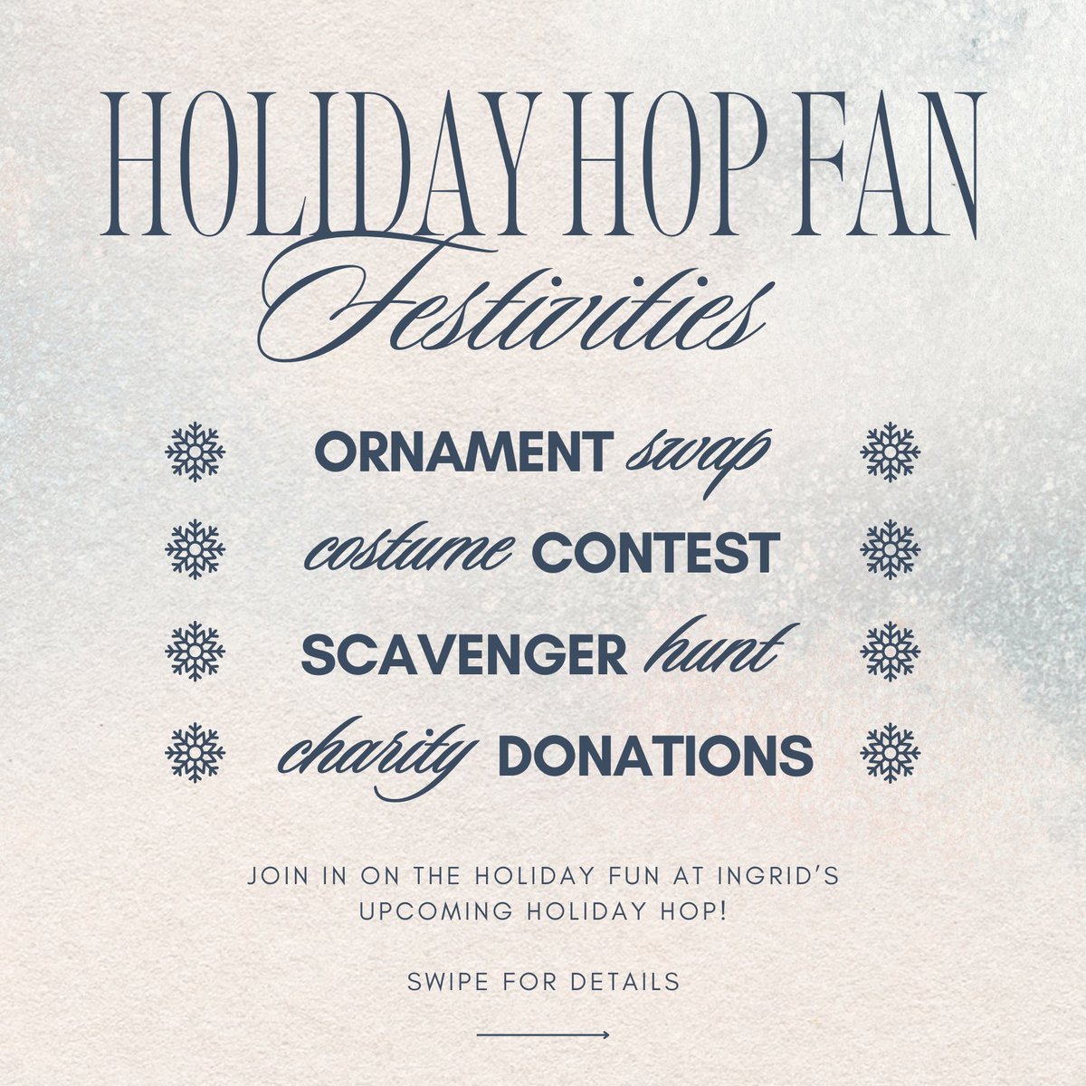 ingridmusic's tweet photo. 5 days til our favorite event of the holiday season, Ingrid’s #HolidayHop!🎄 Wear your most absurdly festive outfit, grab an ornament to swap, warm up your vocal cords, &amp; prep for a night of festive fun &amp; giving! 🎶✨ Get in-person &amp; livestream tickets https://t.co/FpVbMSZaQH 🎟️ https://t.co/ikNqCDW3Nm