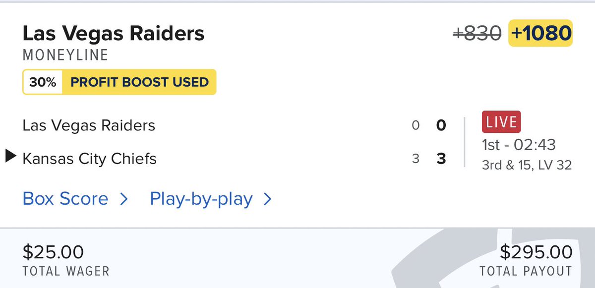 GoodyBets's tweet photo. @hottakes_app Threw down a live profit booster on the Raiders. Love it for +1080 👀 https://t.co/CMwjiu1ifu
