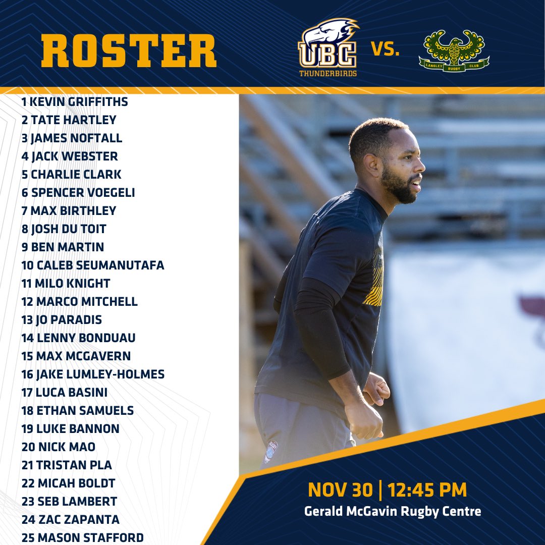 UBC Men’s Rugby (@ubcrugby) on Twitter photo The boys are back on the field for the last game of 2024!!!
The Birds will play @pacificprideda in the last leg of the Coastal Cup. The Braves will start the day off against @langleyrugbyclub
📺 - <a href="/therugbynetwork/">The Rugby Network</a>
📍- UBC
#gobirds ⚡️🐥 The boys are back on the field for the last game of 2024!!!
The Birds will play @pacificprideda in the last leg of the Coastal Cup. The Braves will start the day off against @langleyrugbyclub
📺 - <a href="/therugbynetwork/">The Rugby Network</a>
📍- UBC
#gobirds ⚡️🐥
