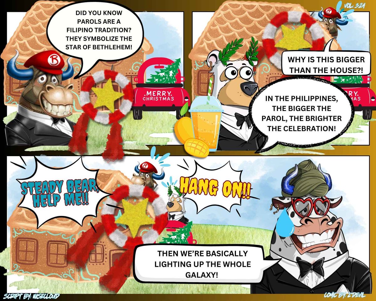 BullsOnTheBlock's tweet image. Next stop: The Philippines! 🇵🇭🐂🐻

Parols, the beautiful Christmas lanterns, are lighting up the holidays ✨

But... maybe this one’s a little too big for the house? 😆🎄

#BOTBFestive