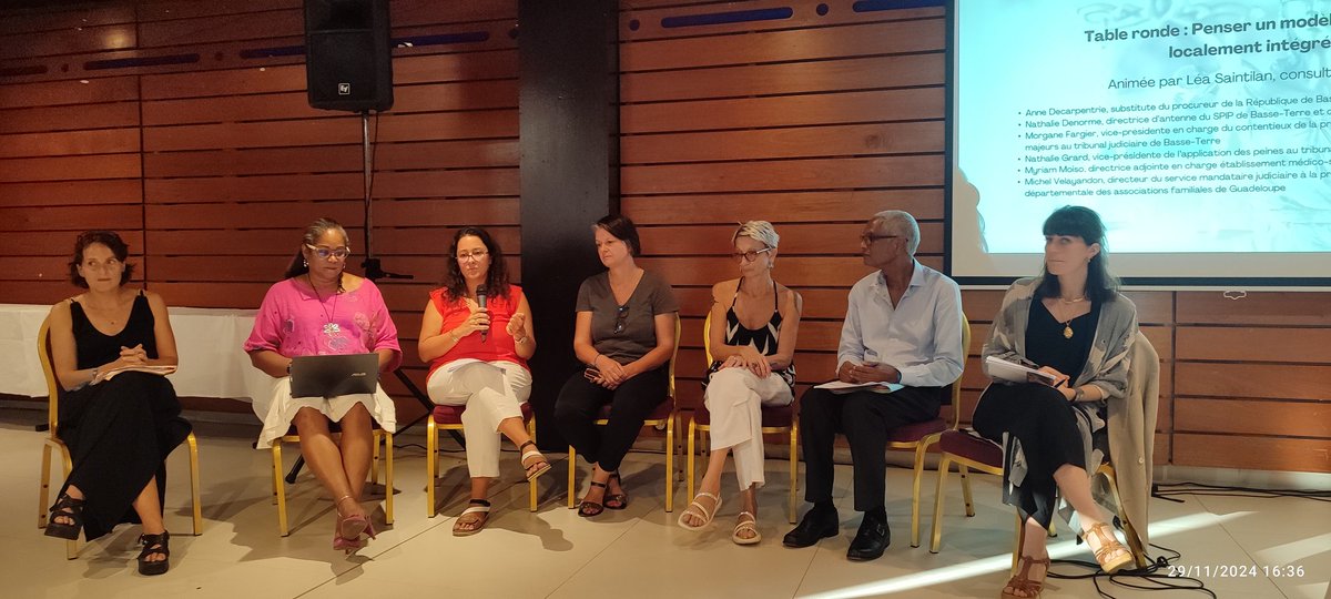 Table ronde finale du colloque sur la JRP en Guadeloupe :
" penser localement un modèle innovant localement intégré "

➡️ JAP JCP Parquet SPIP UDAF EPSM

La JRP 
en pré-sententiel, post-sententiel mais aussi en matière de protection des majeurs protégés avec Mme Saintilan