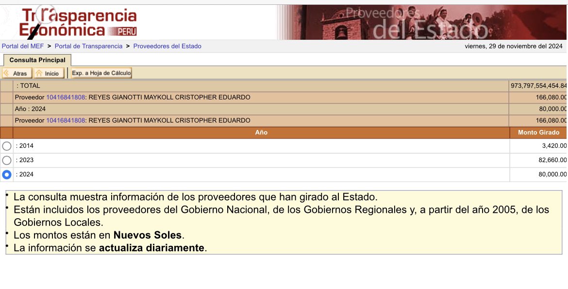 Indignados_P's tweet image. Christopher Gianotti entre el 2023 y 2024 a facturado al estado +S/162,000, su esposa tb factura para el estado.