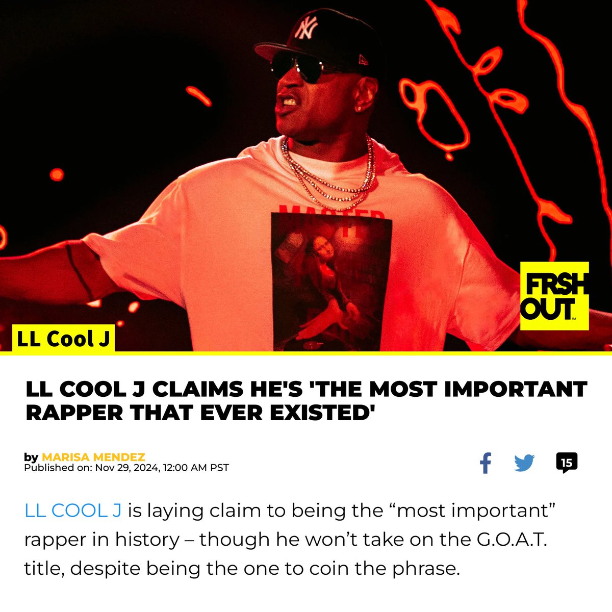 LL Cool J says he’s the “most important rapper that ever existed”, do you agree❓

▫️ 2x Grammy Award winner
▫️4x NAACP Image Award winner
▫️2x Billboard Award winner
▫️2x MTV Video Music Awards winner
▫️3x Soul Train Music Awards
▫️14 albums (4 RIAA Platinum)
▫️ First artist