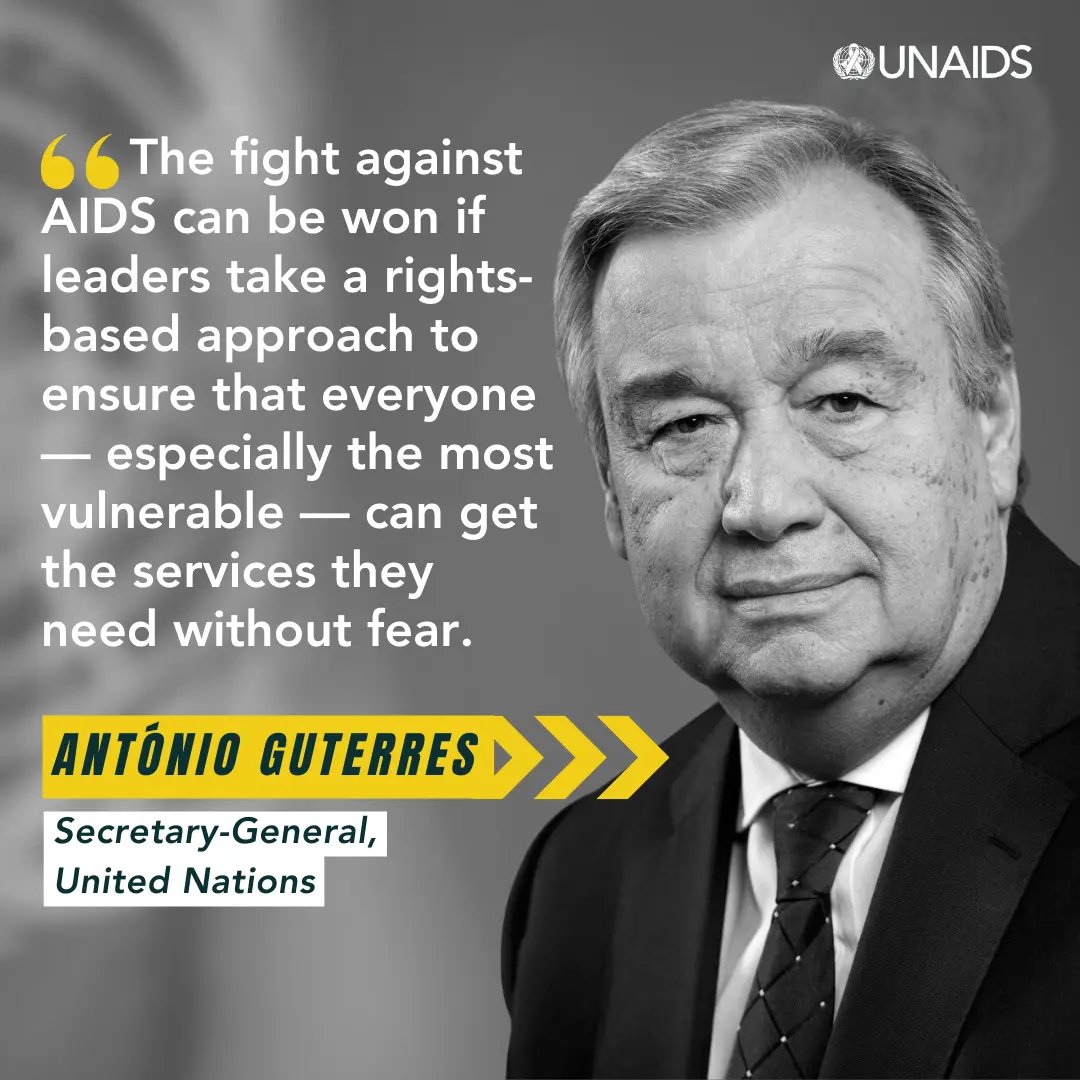 "This year’s World AIDS Day reminds us the fight against AIDS can be won if leaders take a rights-based approach to ensure that everyone — especially the most vulnerable — can get the services they need without fear." <a href="/UN/">United Nations</a> Secretary-General <a href="/AntonioGuterres/">António Guterres</a> for <a href="/UNAIDS/">UNAIDS Global</a> <a href="/UNESCO/">UNESCO 🏛️ #Education #Sciences #Culture 🇺🇳</a>