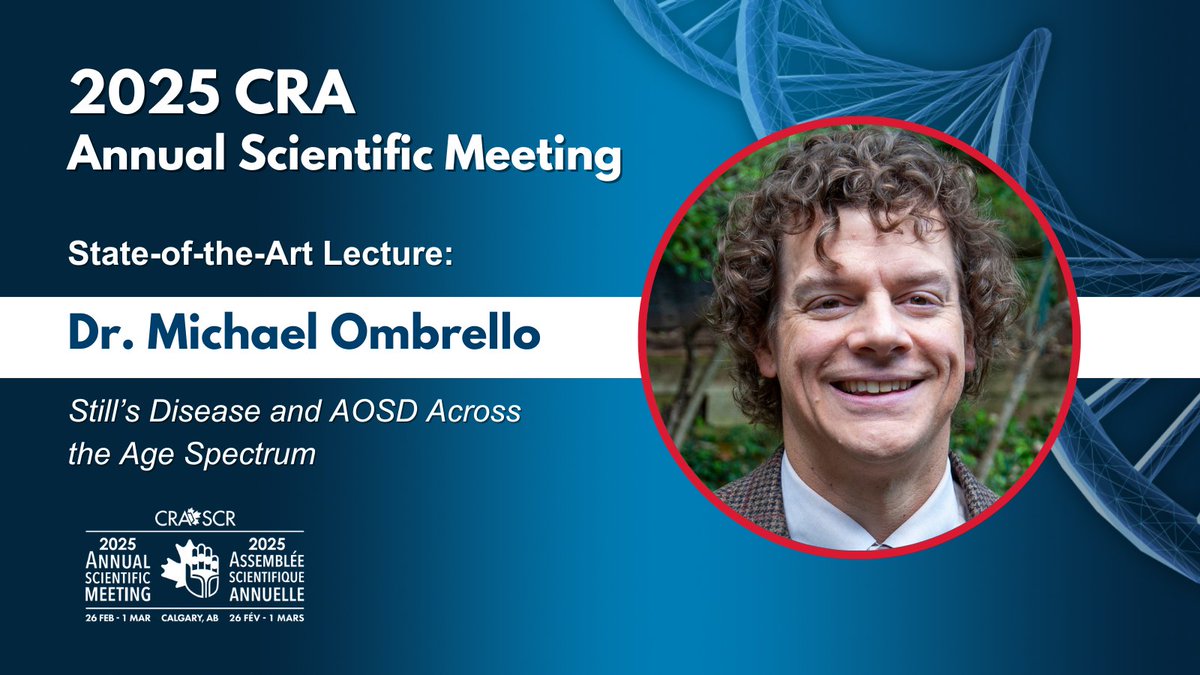 📣The CRA is happy to introduce Dr. <a href="/MichaelOmbrello/">Rain Man</a> as the State-of-the-Art lecturer at #ASM25! 

Dr. Ombrello, a rheumatologist and investigator, will deliver the lecture on Still’s Disease and AOSD Across the Age Spectrum.

Learn more &amp; register today: asm.rheum.ca/keynote-speake…