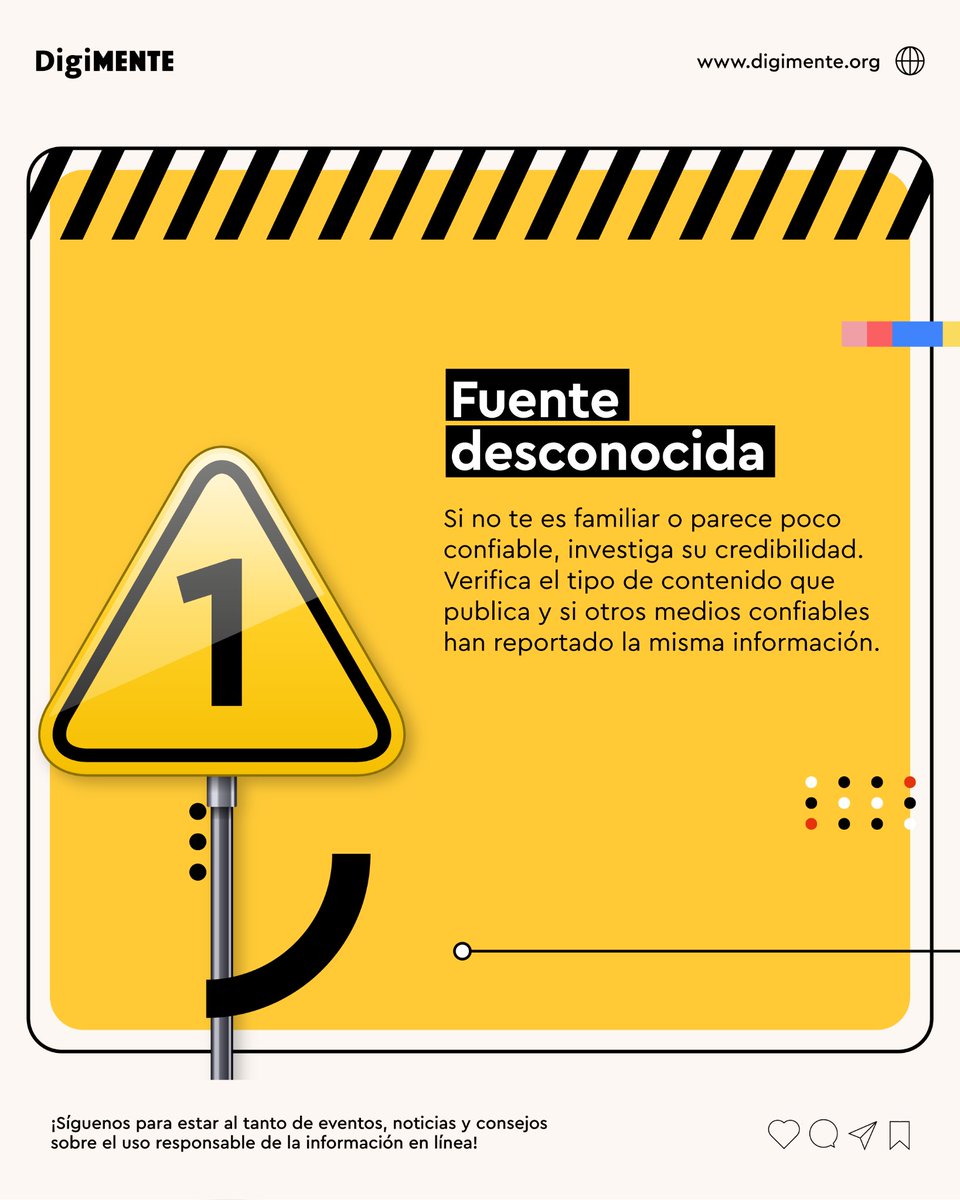 DigiMenteLAT's tweet photo. 🌐🧐 La información es poder, pero en el mundo digital, distinguir entre lo verdadero y lo falso puede ser un desafío.

👉 ¿Sabías que titulares sensacionalistas o errores en fechas pueden ser señales de contenido engañoso? https://t.co/CXkgWKO9fH